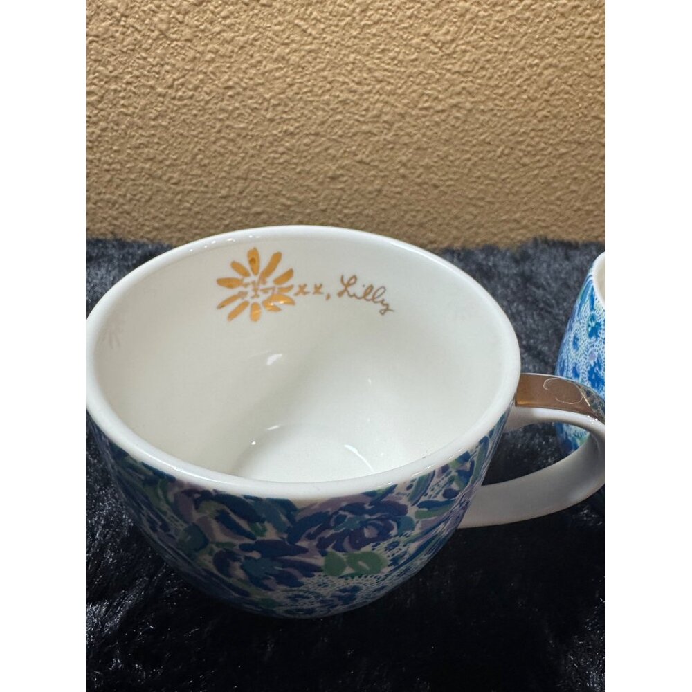 Lilly Pulitzer Floral Ceramic Coffee/Tea Mugs With Gold Handles  Set Of 2 - Picture 4 of 7